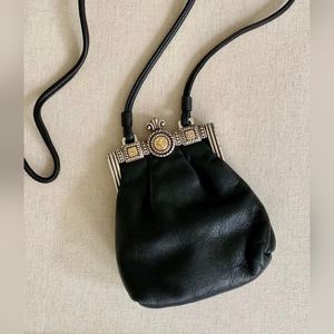 BRIGHTON VINTAGE BLACK LEATHER MINI CROSSBODY BAG  SIZE & STYLE RARE